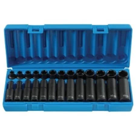 Grey Pneumatic GRE1226M .38in. Drive 6 Point Standard And Deep Metric Impact Socket Set - 26 Pieces